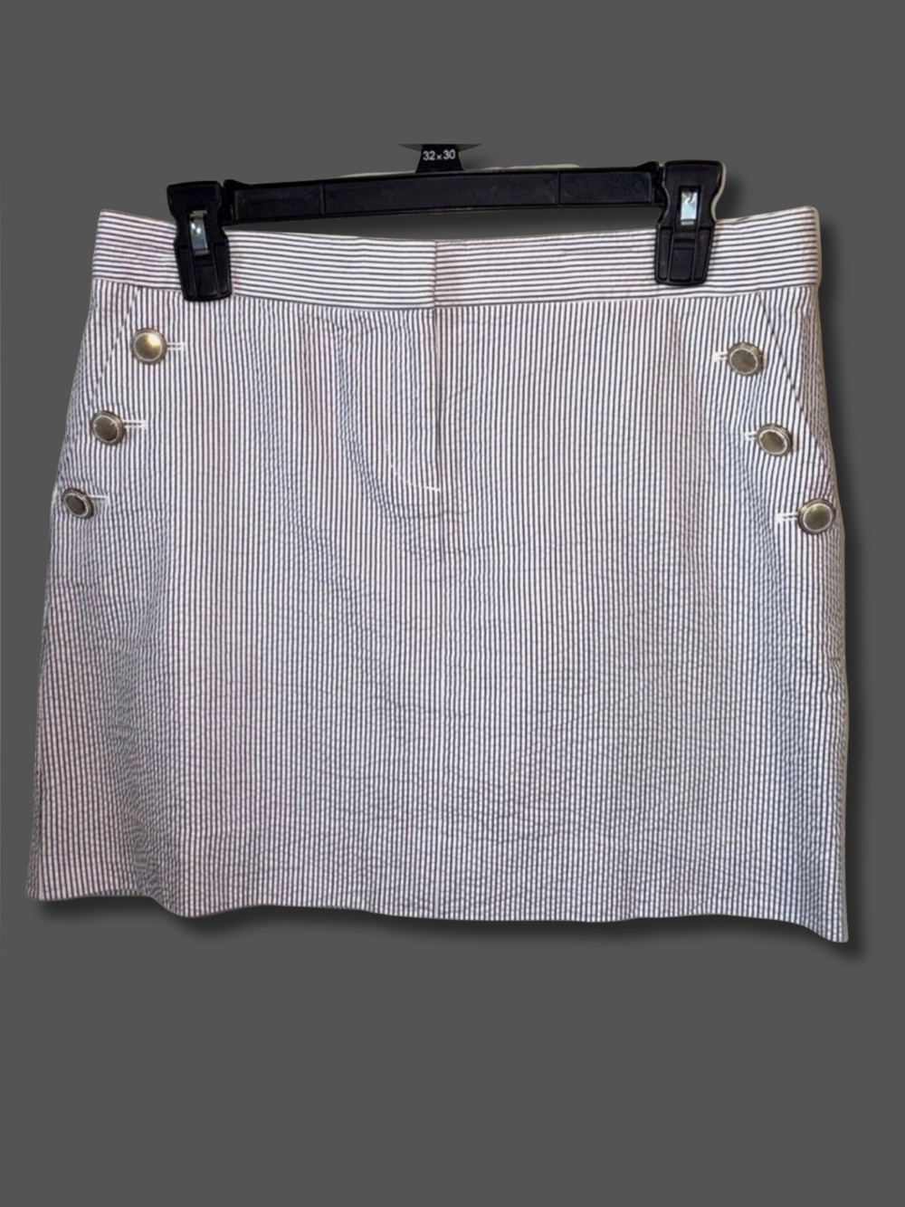J.Crew Seersucker Nautical Mini Skirt Size 4 Black White Sailor Button